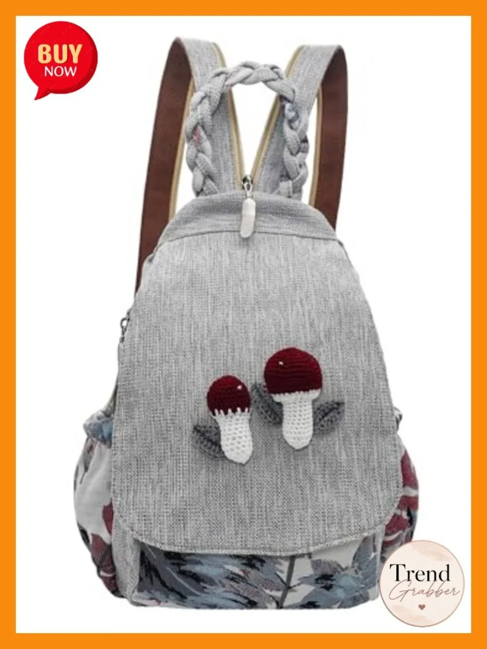 Boho Backpack Purse Embroidered Woven Canvas Mushroom Sling Bag Adjustable Strap
